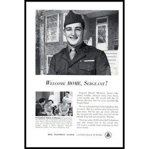 1953 Bell Telephone System Vintage Print Ad Welcome Home Sergeant Wall Art